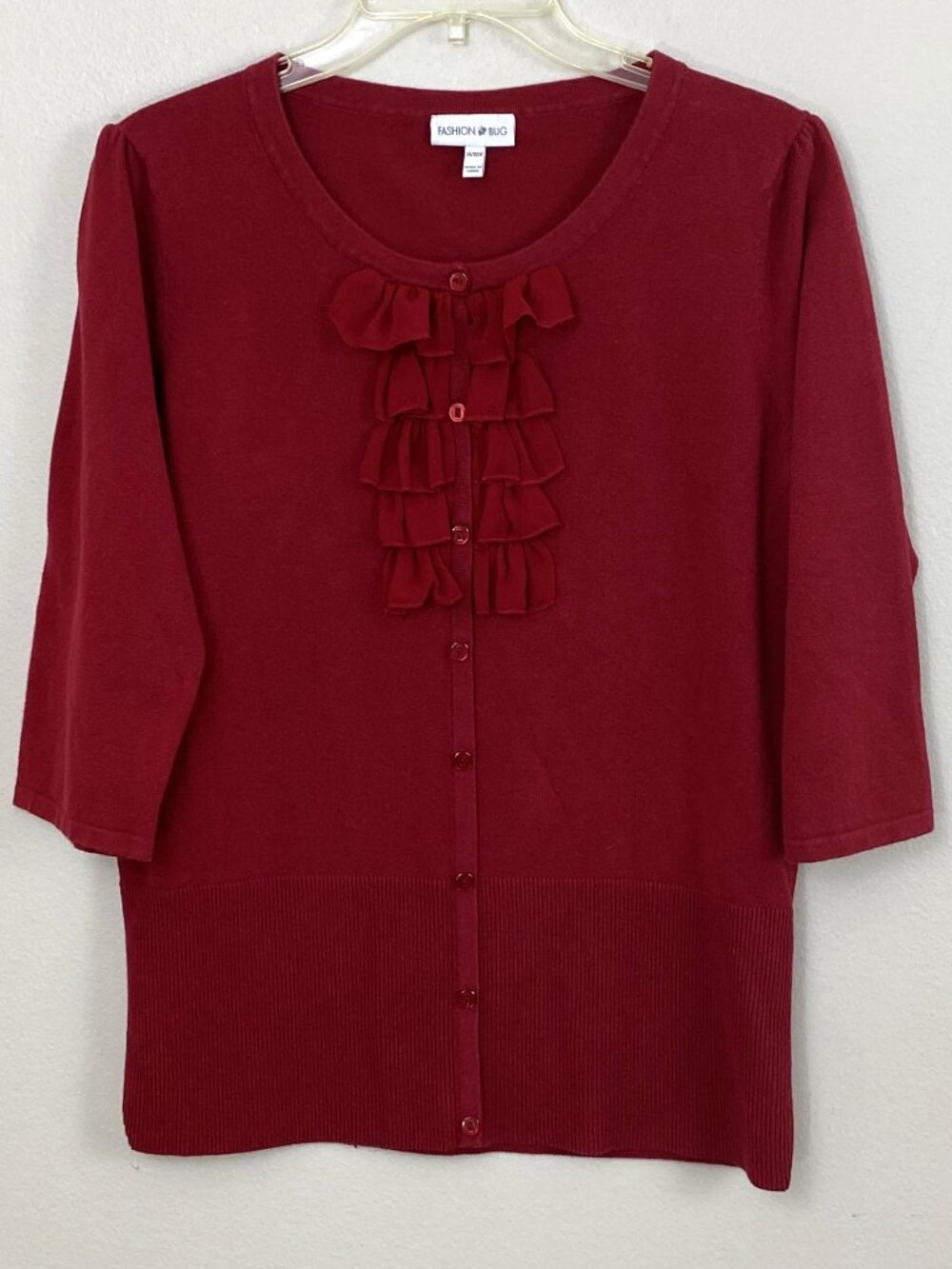 Vintage Red Ruffle Front 3/4 Sleeve Cardigan